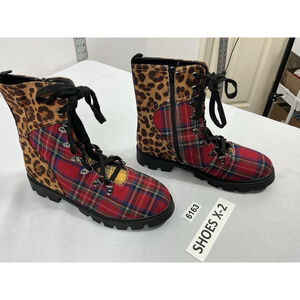 Womans Rouge Ankle Boots Chunky 10 M Plaid Animal Print Lace Up Zip Up